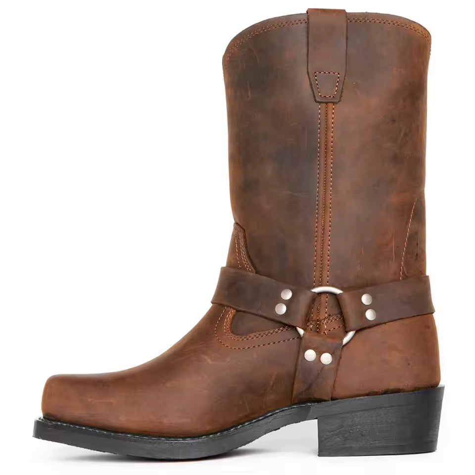 Retro Cowboy Boots Men Mid Calf Western Boots Men Pu Leather Boots Man Slip On Shoes Winter Knight Boots Booties Plus Size 39-48 - CB022