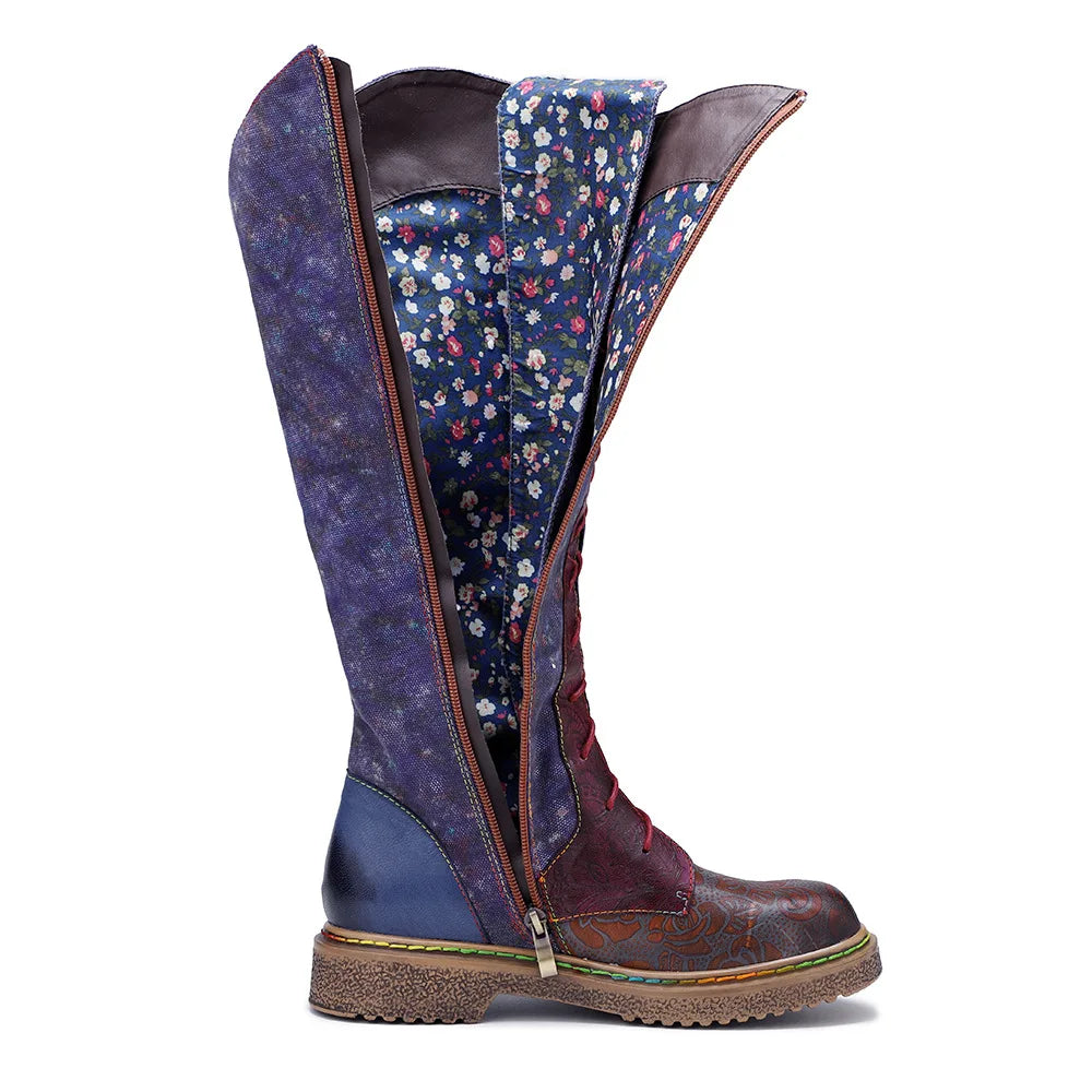 Socofy Raffan Winter Snow Long Ladies Designer Genuine Leather Boots Shoes for Women's High Comfortable Elegant Cowboy Boots - CB065