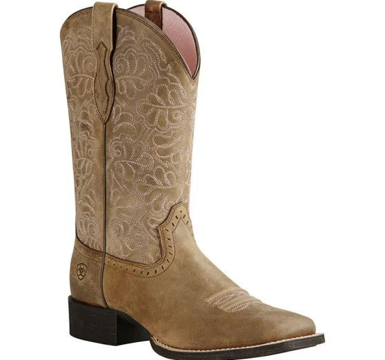Women's Round Toe Winter Flower Side Zipper Thick Heel Korean Version Brown Totem Mid-tube Fashion PU Boots Cosplay Knight Boots - CB015