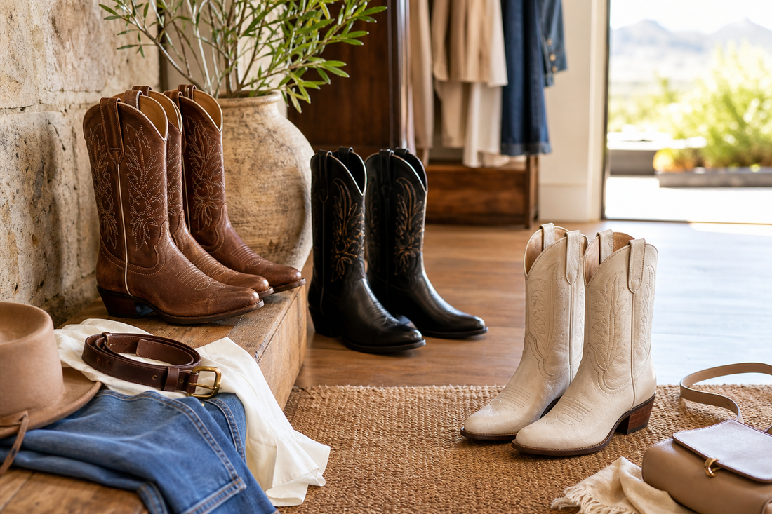 Cowboy boots styled in a modern Australian boutique outfit setting