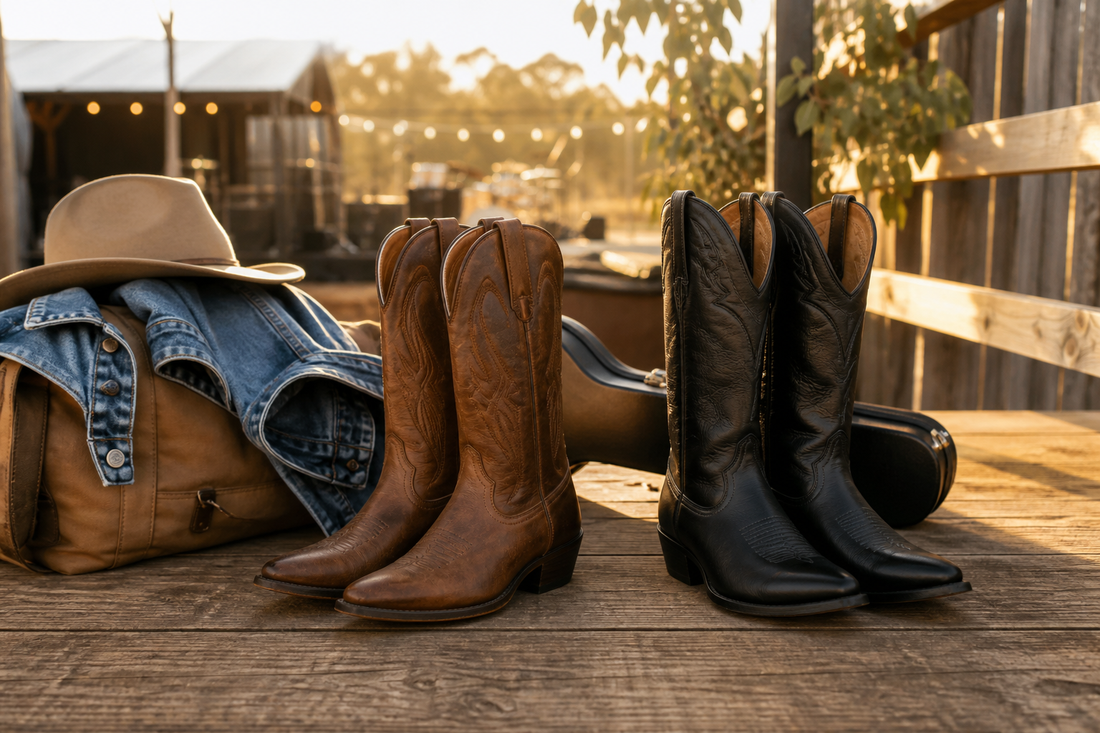 Cowboy boots styled for an Australian country concert outfit