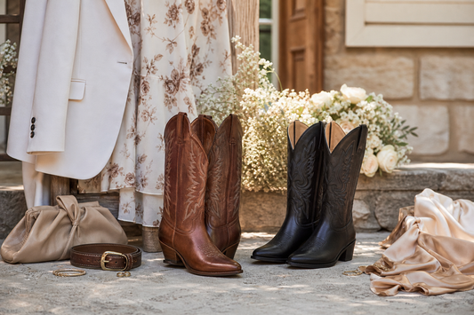Cowboy boots styled with wedding guest outfit pieces at an Australian country venue