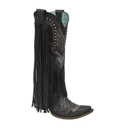 Medieval Ladies' Tassel Mid-tube Pointed Toe Ethnic Style Boots Retro Rivet Shoes Role Playing Stage Performance Accessories - CB027