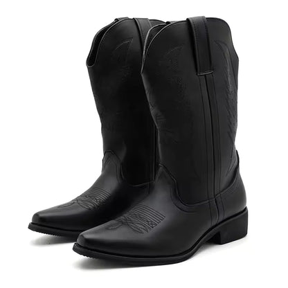 2025 Western Cowboy Boots for Men - Brown Embroidery Long Tube Leather Boots Fashion Pointed Toe Casual Riding Boots - CB018