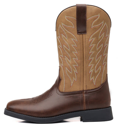 Autumn Winter Classic High Cut Embroidered Retro Western Cowboy Boots Men Mid-Calf Boots Outdoor Leather Boots Large Size 48 - CB021