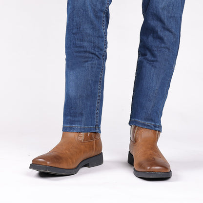 Autumn Winter Classic High Cut Embroidered Retro Western Cowboy Boots Men Mid-Calf Boots Outdoor Leather Boots Large Size 48 - CB021