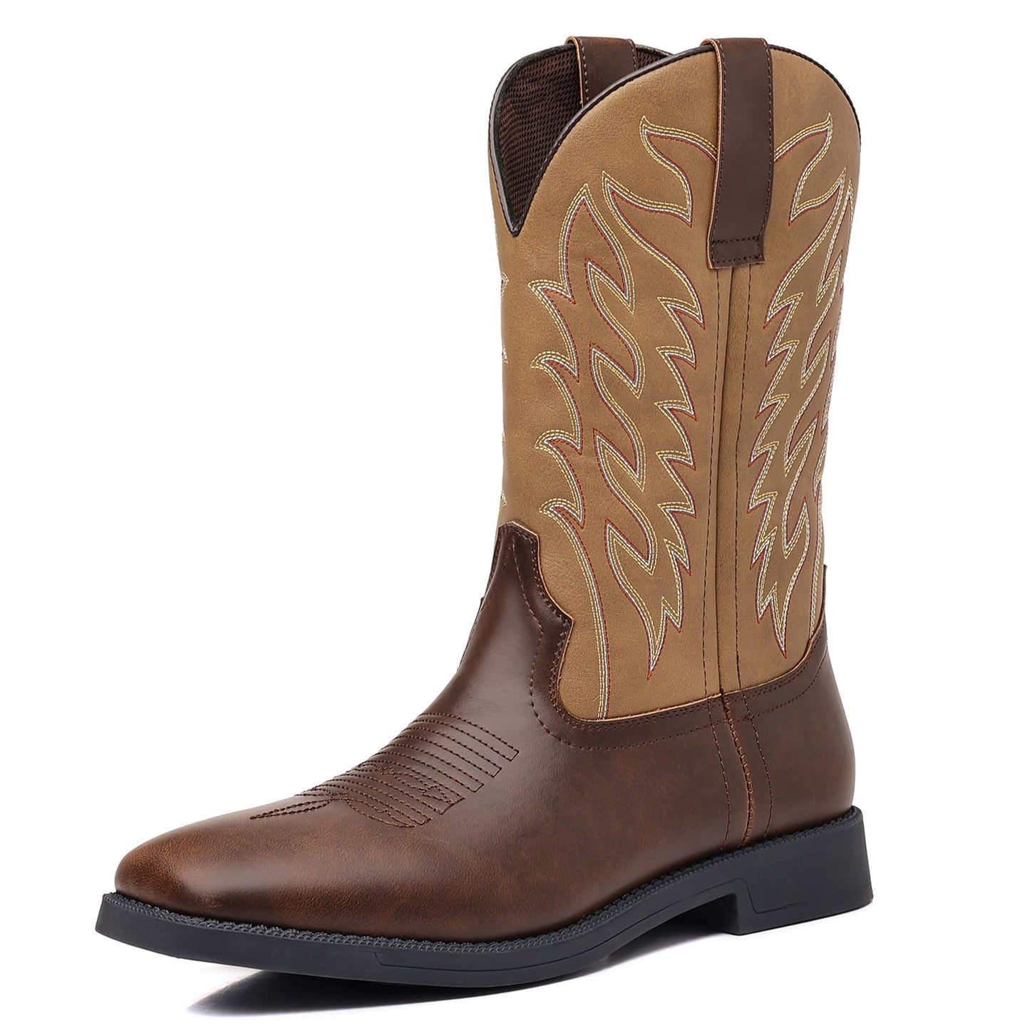 Autumn Winter Classic High Cut Embroidered Retro Western Cowboy Boots Men Mid-Calf Boots Outdoor Leather Boots Large Size 48 - CB021