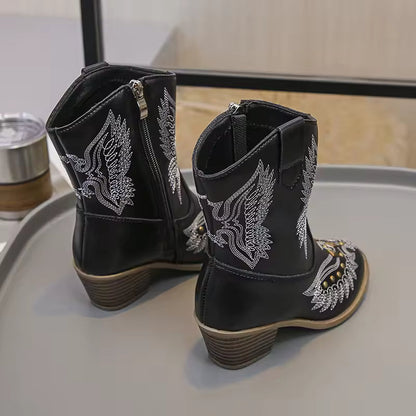 Children's Fashion Boots Kids Western Cowboy Boots Embroidered Anti Slip Leather Ankle Boot with Studs Shoes for Kids Girls - CB073