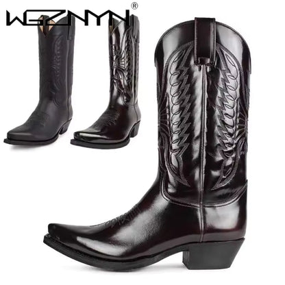 Cowboy Mid-calf Boots Men Woman Punk Goth Pointed Western Boot Retro Fashion Black Plus Size 35-48 Women Shoes Zapatos Hombre - CB048