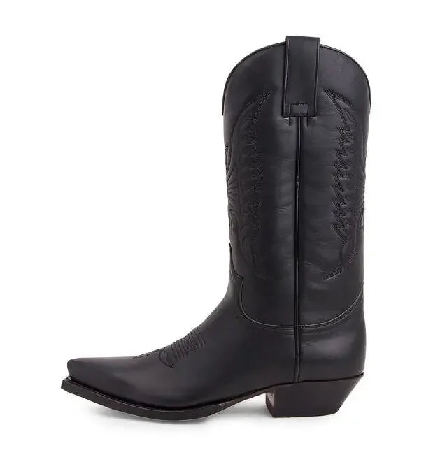 Cowboy Mid-calf Boots Men Woman Punk Goth Pointed Western Boot Retro Fashion Black Plus Size 35-48 Women Shoes Zapatos Hombre - CB048