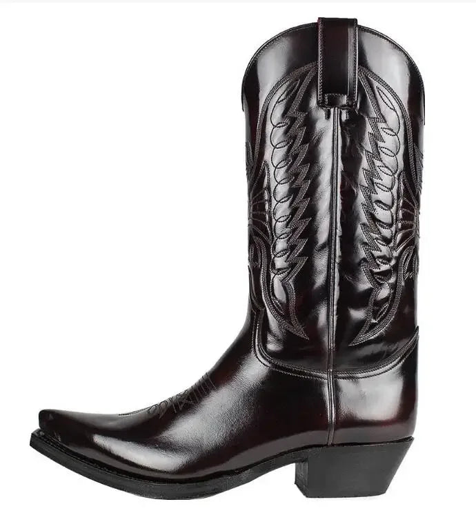 Cowboy Mid-calf Boots Men Woman Punk Goth Pointed Western Boot Retro Fashion Black Plus Size 35-48 Women Shoes Zapatos Hombre - CB048