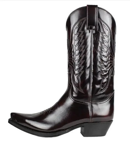 Cowboy Mid-calf Boots Men Woman Punk Goth Pointed Western Boot Retro Fashion Black Plus Size 35-48 Women Shoes Zapatos Hombre - CB048