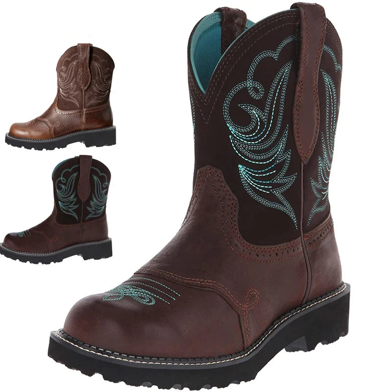 Embroidered Cowboy Boots For Men Women Pu Leather Boots Lightweight Comfortable Western Boots Zapatos De Hombre Size 35-42 - CB038