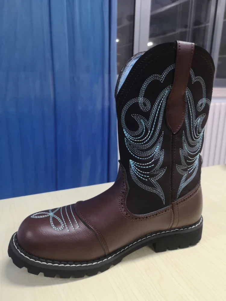 Embroidered Cowboy Boots For Men Women Pu Leather Boots Lightweight Comfortable Western Boots Zapatos De Hombre Size 35-42 - CB038