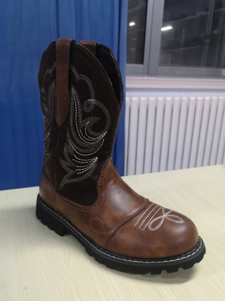 Embroidered Cowboy Boots For Men Women Pu Leather Boots Lightweight Comfortable Western Boots Zapatos De Hombre Size 35-42 - CB038