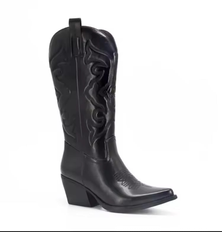 Fashion Women 2023 Cowboy Short Ankle Boots for Women Chunky Heel Cowgirl Boots Embroidered Mid Calf Western Boots Hot - CB047