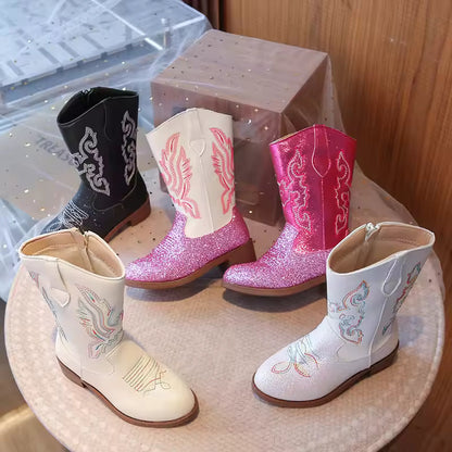 Girls Boots Toddler Snow Gear Mid Calf Glitter Western Cowboy Boot 2025 Autumn Big Kid Riding Girls Botas Size 27-36 Kids Shoes - CB071