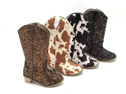 Girls Knee High Riding Boots Baby Toddler Little/Big Kids Glitter Cowboy Cowgirl Autumn Winter Zipper Low Heel Pumps Sequin Shoe - CB080