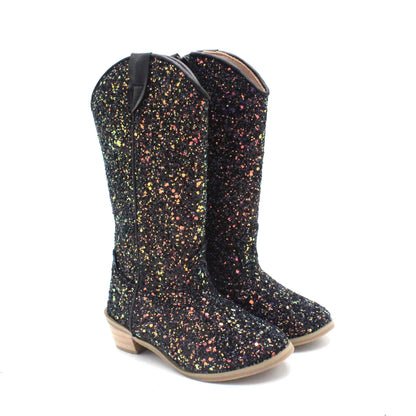 Girls Knee High Riding Boots Baby Toddler Little/Big Kids Glitter Cowboy Cowgirl Autumn Winter Zipper Low Heel Pumps Sequin Shoe - CB080
