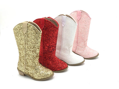 Girls Knee High Riding Boots Baby Toddler Little/Big Kids Glitter Cowboy Cowgirl Autumn Winter Zipper Low Heel Pumps Sequin Shoe - CB080