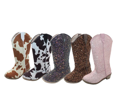 Girls Knee High Riding Boots Baby Toddler Little/Big Kids Glitter Cowboy Cowgirl Autumn Winter Zipper Low Heel Pumps Sequin Shoe - CB080