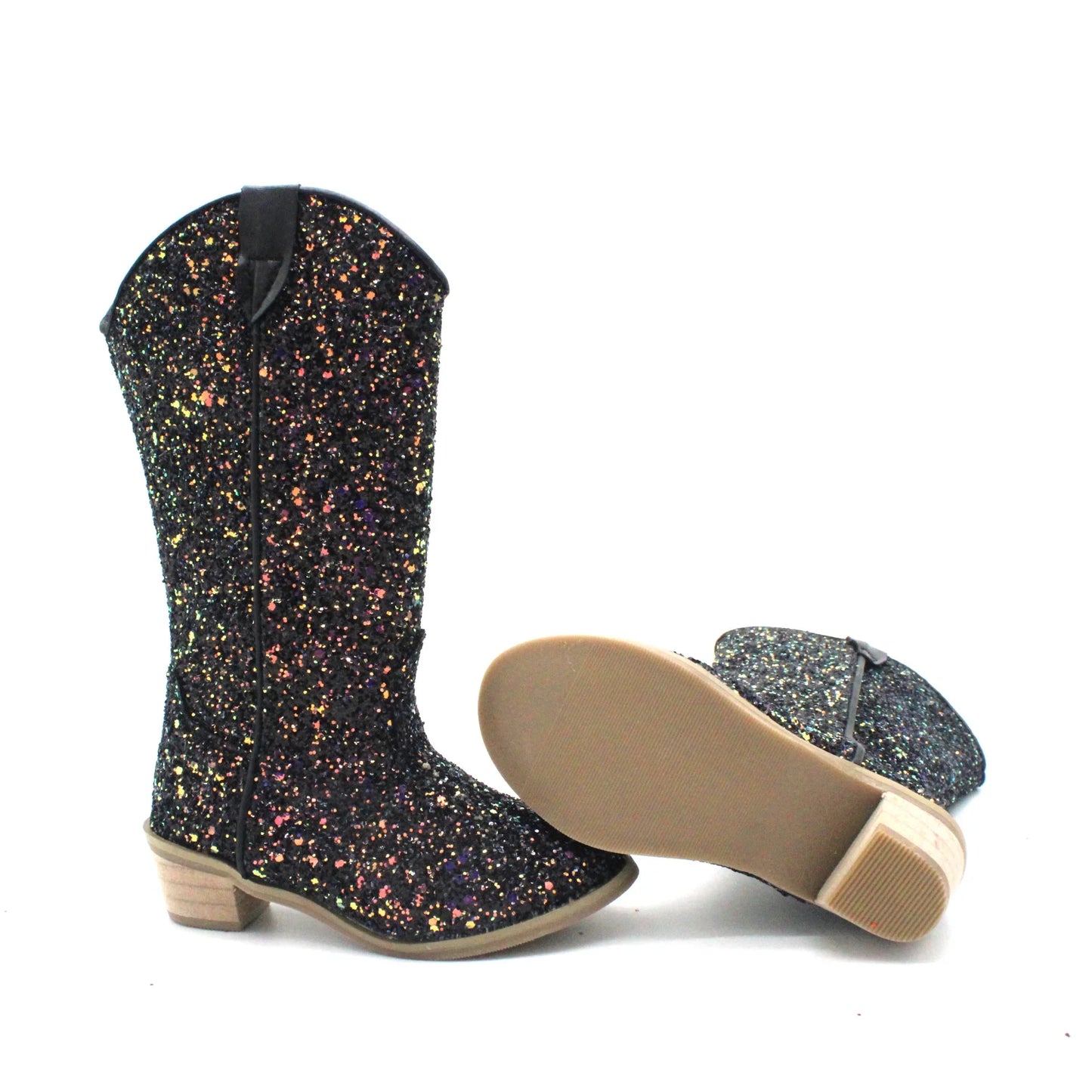 Girls Knee High Riding Boots Baby Toddler Little/Big Kids Glitter Cowboy Cowgirl Autumn Winter Zipper Low Heel Pumps Sequin Shoe - CB080
