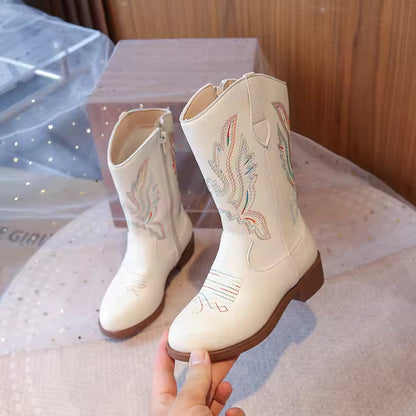 Girls Sequin Fashion Boots 2025 Autumn Comfortable Embroidered Cowboy Boot Mid Calf Zipper Anti Slip Outdoor Children Boot 27-37 - CB075