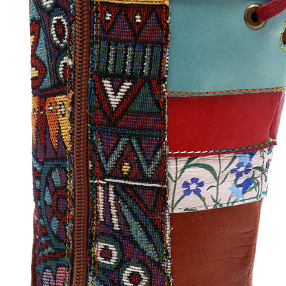 Koznoy 3cm Cotton Fabric Zip Autumn Spring Ankle Knee High Boots Women Ethnic Sheepskin Leather Chunky Heels Plus Size Shoes - CB056