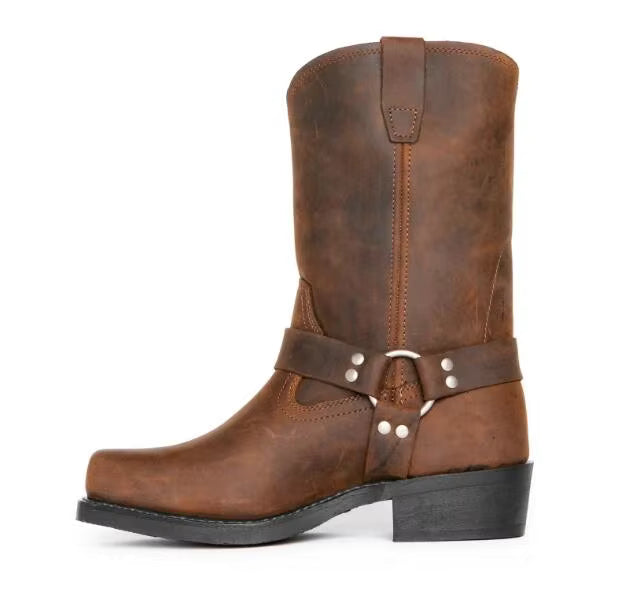 Luxury Retro Cowboy Boots Men Mid Calf Western Boot Men Pu Leather Man Slip On Shoes Winter Knight Boots Booties Plus Size 48 - CB049