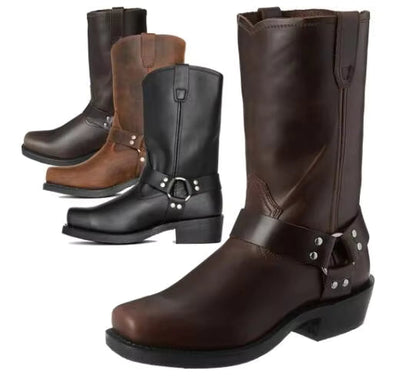 Luxury Retro Cowboy Boots Men Mid Calf Western Boot Men Pu Leather Man Slip On Shoes Winter Knight Boots Booties Plus Size 48 - CB049