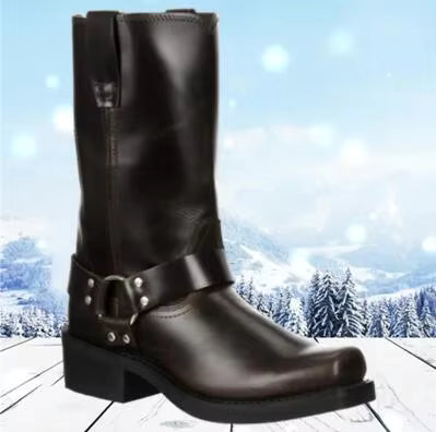 Luxury Retro Cowboy Boots Men Mid Calf Western Boot Men Pu Leather Man Slip On Shoes Winter Knight Boots Booties Plus Size 48 - CB049