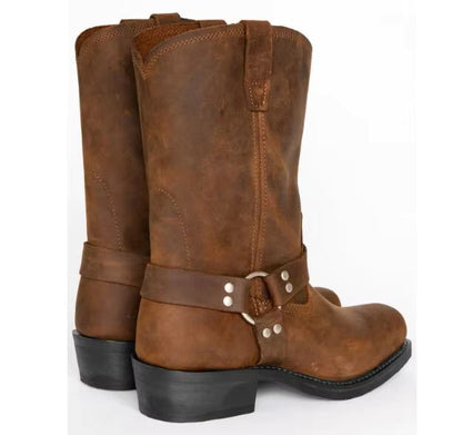 Luxury Retro Cowboy Boots Men Mid Calf Western Boot Men Pu Leather Man Slip On Shoes Winter Knight Boots Booties Plus Size 48 - CB049