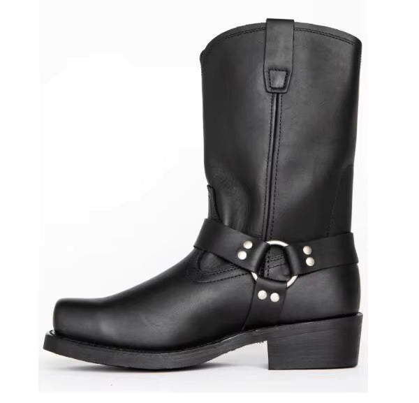 Luxury Retro Cowboy Boots Men Mid Calf Western Boot Men Pu Leather Man Slip On Shoes Winter Knight Boots Booties Plus Size 48 - CB049