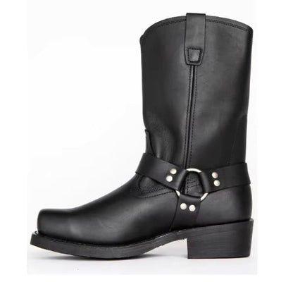Luxury Retro Cowboy Boots Men Mid Calf Western Boot Men Pu Leather Man Slip On Shoes Winter Knight Boots Booties Plus Size 48 - CB049