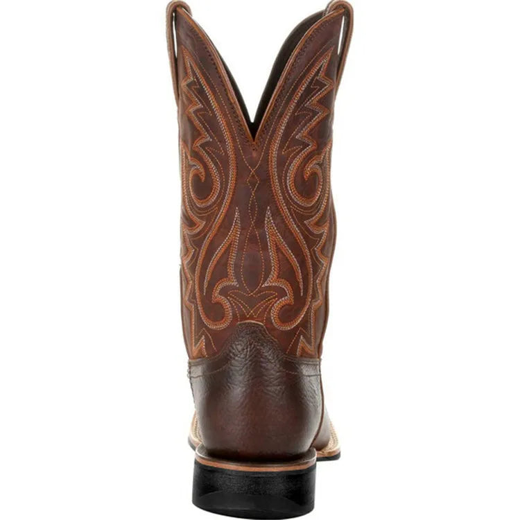 Men Boots Mid Calf Western Cowboy Motorcycle Boots Male Autumn Outdoor PU Leather Totem Med-Calf Boots Retro Designed Men Shoes - CB001