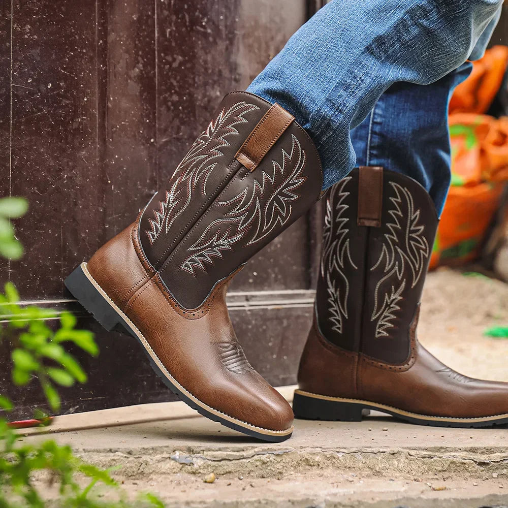 Men High Boots Embroidery Retro Handmade Mens Boots Western Cowboy Boot Pointed Toe Boots Hand Stitching Outdoor Men's Shoes - CB003