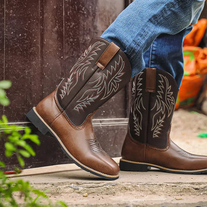 Men High Boots Embroidery Retro Handmade Mens Boots Western Cowboy Boot Pointed Toe Boots Hand Stitching Outdoor Men's Shoes - CB003