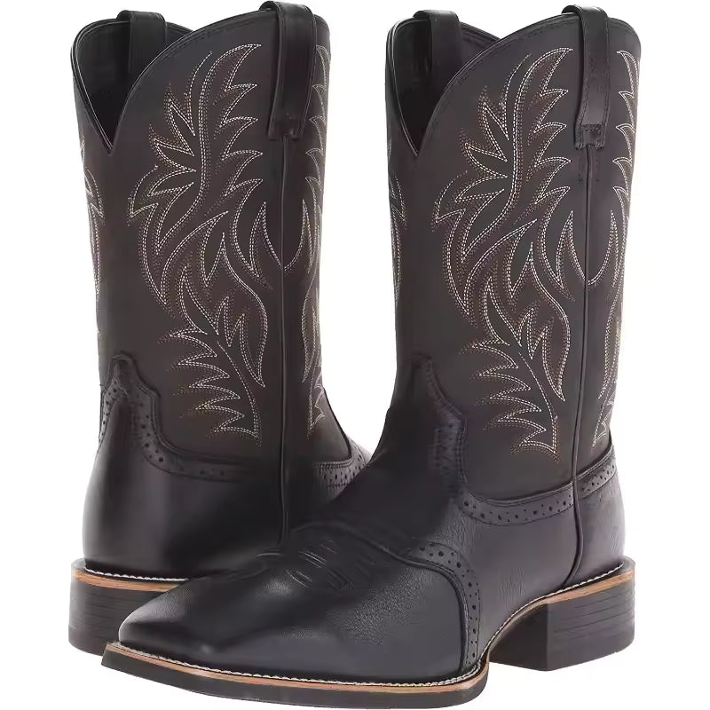 Men High Boots Embroidery Retro Handmade Mens Boots Western Cowboy Boot Pointed Toe Boots Hand Stitching Outdoor Men's Shoes - CB012