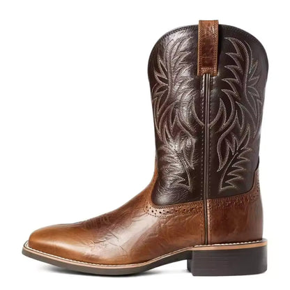Men High Boots Embroidery Retro Handmade Mens Boots Western Cowboy Boot Pointed Toe Boots Hand Stitching Outdoor Men's Shoes - CB012
