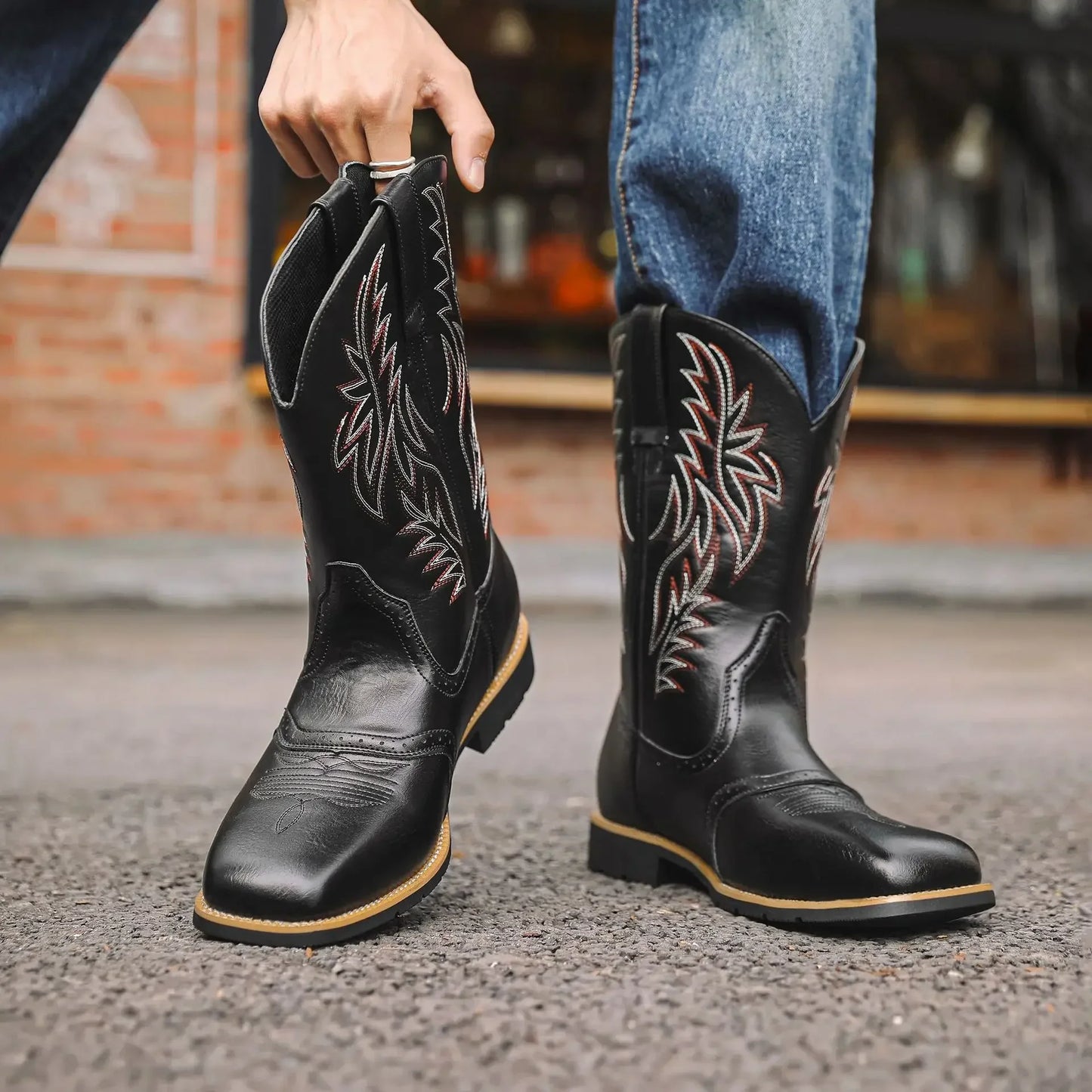 Men High Boots Embroidery Retro Handmade Mens Boots Western Cowboy Boot Pointed Toe Boots Hand Stitching Outdoor Men's Shoes - CB003