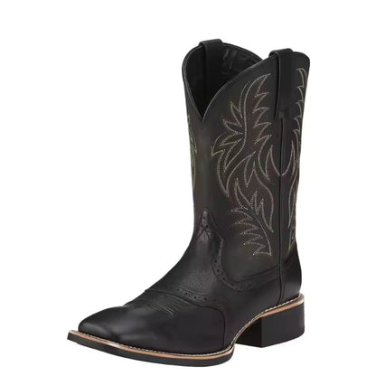 Men High Boots Embroidery Retro Handmade Mens Boots Western Cowboy Boot Pointed Toe Boots Hand Stitching Outdoor Men's Shoes - CB012