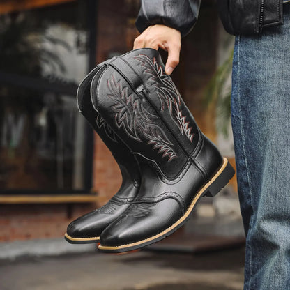 Men High Boots Embroidery Retro Handmade Mens Boots Western Cowboy Boot Pointed Toe Boots Hand Stitching Outdoor Men's Shoes - CB003