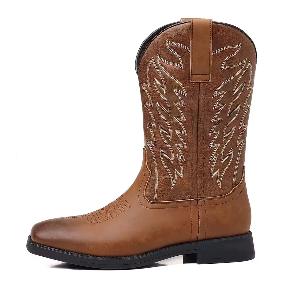 Men High Boots Embroidery Retro Handmade Mens Boots Western Cowboy Boot Pointed Toe Boots Hand Stitching Outdoor Men's Shoes - CB003