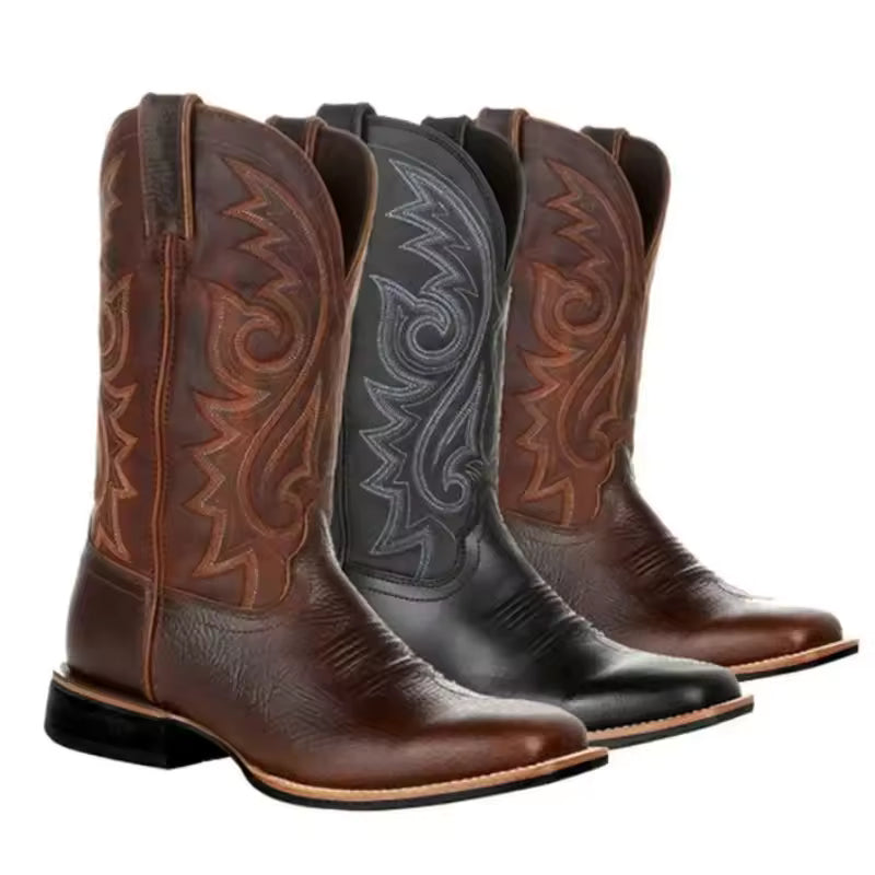 Mid-calf Western Boots Men Black Brown Cowboy Boots Handmade Leather Shoes for Men 2023 New Punk Man Women Unisex Riding Boots - CB013