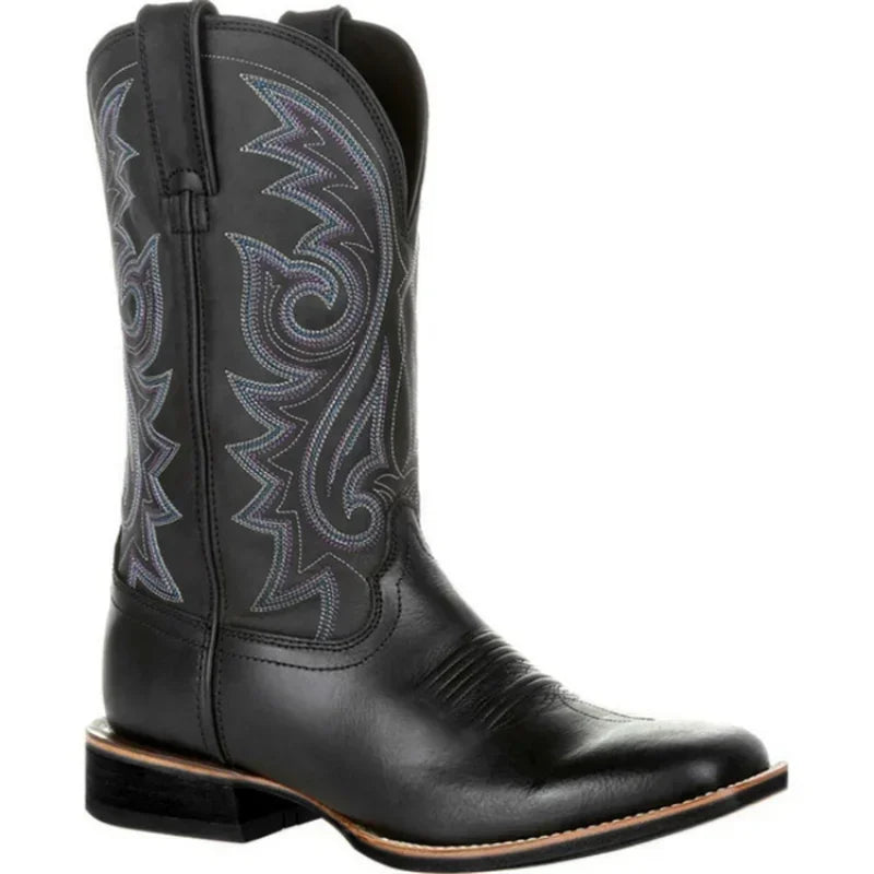 Mid-calf Western Boots Men Black Brown Cowboy Boots Handmade Leather Shoes for Men 2023 New Punk Man Women Unisex Riding Boots - CB013