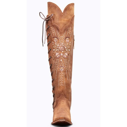 New Europe And The United States High Over The Knee Side Zip Tie Women's Boots Thick With Pointed Women's Shoes - CB026