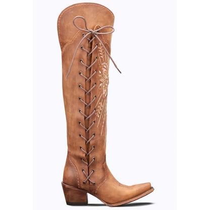 New Europe And The United States High Over The Knee Side Zip Tie Women's Boots Thick With Pointed Women's Shoes - CB026