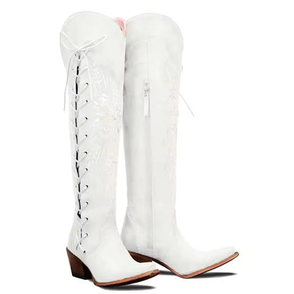 New Europe And The United States High Over The Knee Side Zip Tie Women's Boots Thick With Pointed Women's Shoes - CB026