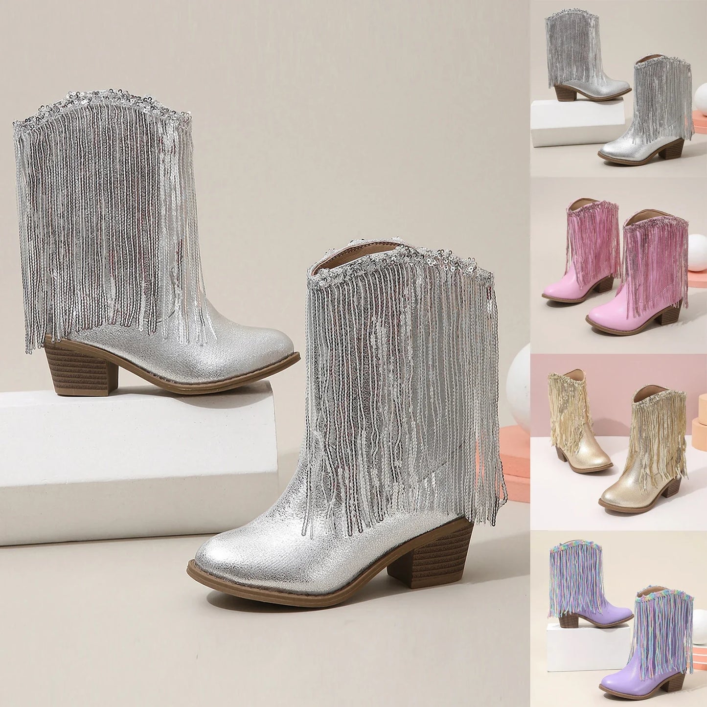 New European and American Fashion Children's Western Cowboy Boots Cross-Border Autumn and Winter Fringed Children's Boots - CB083