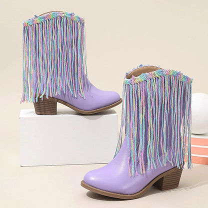 New European and American Fashion Children's Western Cowboy Boots Cross-Border Autumn and Winter Fringed Children's Boots - CB083